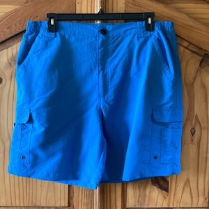 Men’s Reel Legends blue nylon flat front cargo fishing shorts size XL